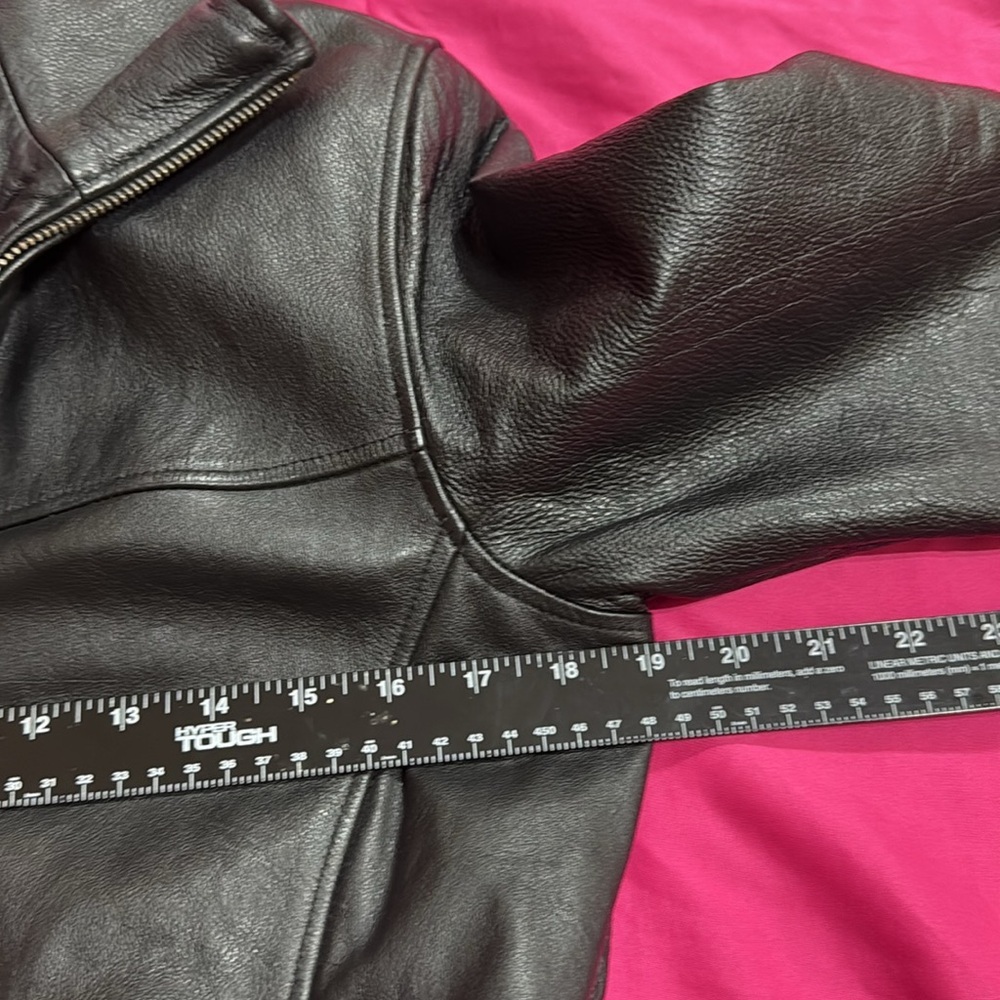 (P1) Kathy Ireland Jacket Black genuine leather belted coat, size S - Picture 7 of 15